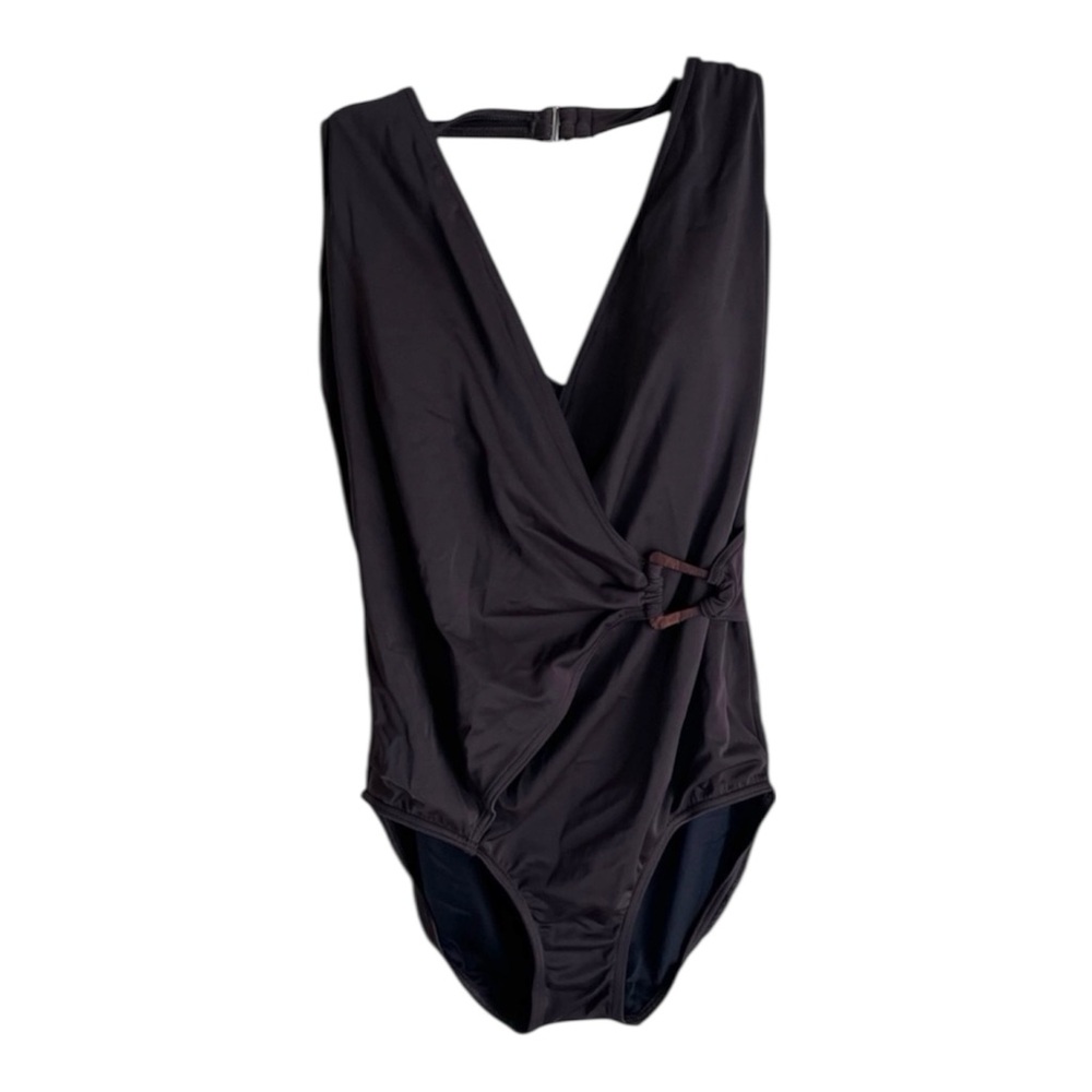 Lands' End Rich Brown One-Piece Swimsuit with V-Neck Halter Strap Size 18W *EUC